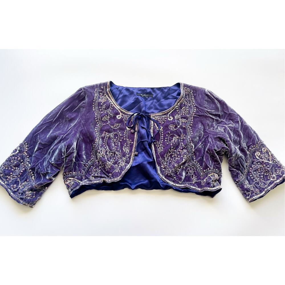 E.C.I. New York Velvet Bolero Jacket with Sequins and Embroidery Size M/L